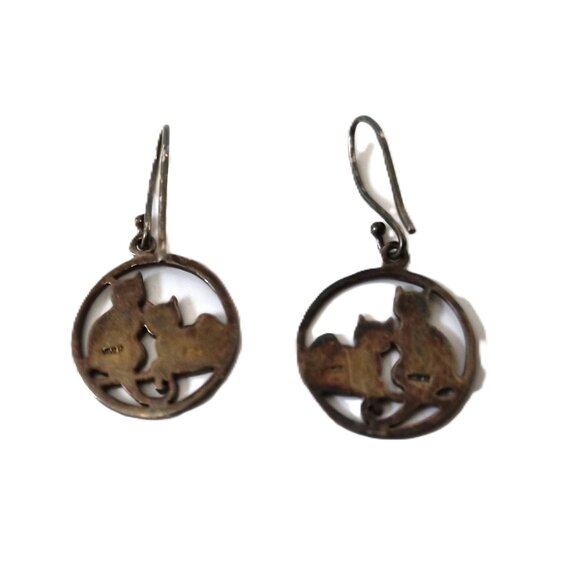 VTG VIVAH Sterling Silver Cat Dangle Earrings 925 Kawaii Novelty Whimsical Y2K - Picture 3 of 4